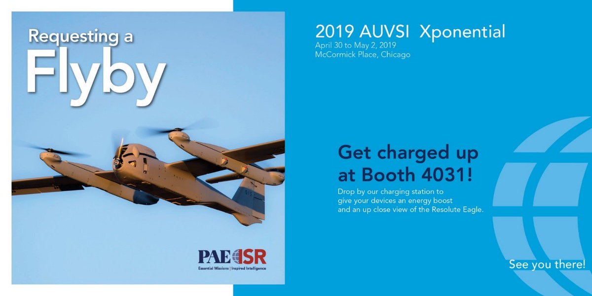pae_isr's tweet photo. Requesting a Flyby! #auvsiXPO April 30-May 2 @pae_isr#Booth4031
Bring your devices for a quick energy boost and grab a close up view of the #ResoluteEagle #uastechnology See you there! https://t.co/wUsDW0Bv3b