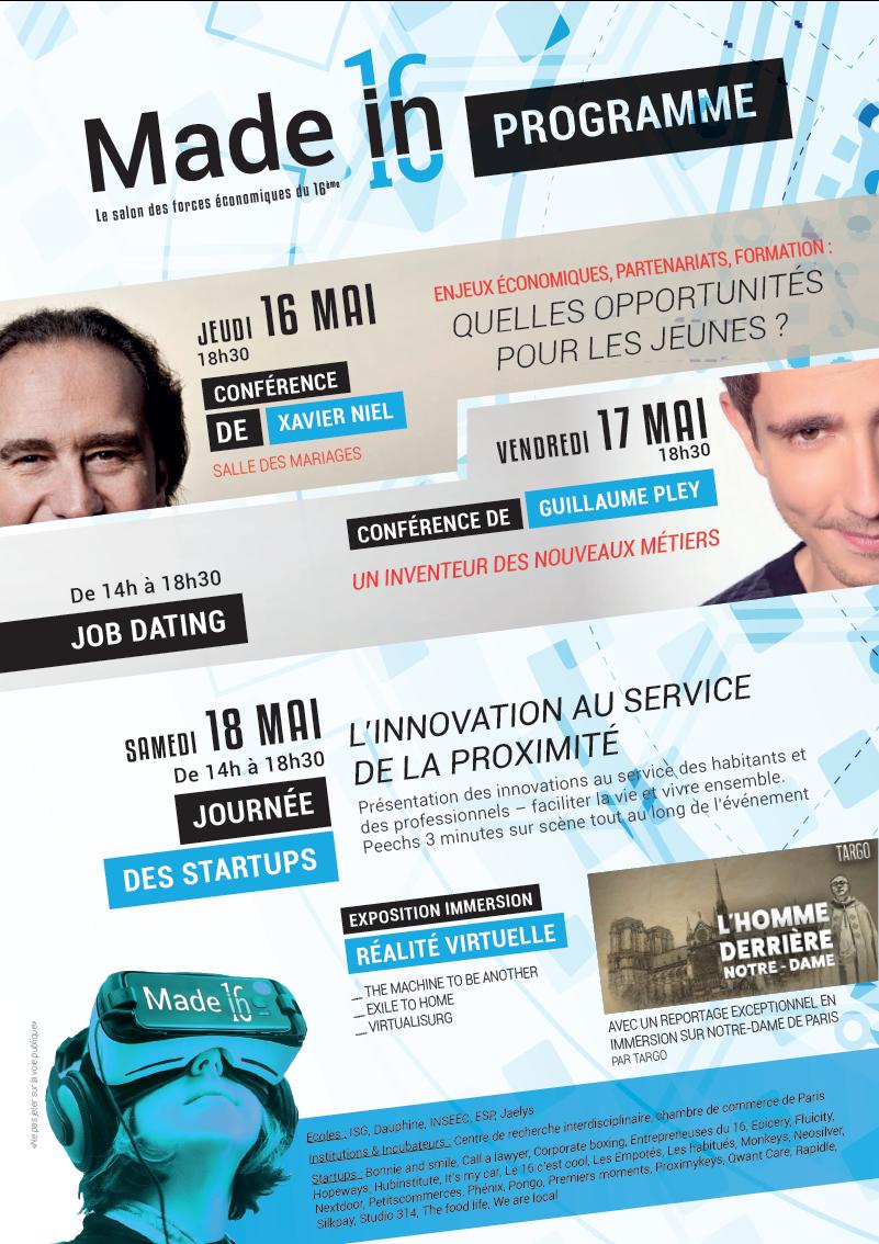 mairiedu16's tweet photo. #SaveTheDate Notre #salon #MadeIn16 revient pour une 2e édition du 16 au 18 mai avec un programme #innovant et #audacieux: #conférences, #JobDating, #RéalitéVirtuelle, et démonstration de #startups @danielegiazzi #paris16 #FrenchTech #Tech16 #EconomieLocale https://t.co/RnedRMolL2