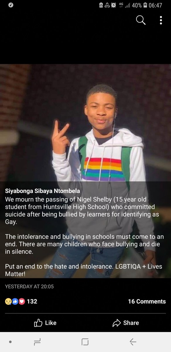 Kay_Dikotla's tweet photo. I am literally lost for words. I didn't even know how to post it. We are human first before our sexual preferences or anything for that matter. But bullying is nothing right🤷‍♀️?! I can only imagine what he was going through to come to that decision😥
#AntiBullying #NoToBullying https://t.co/CLRIh2yFG2