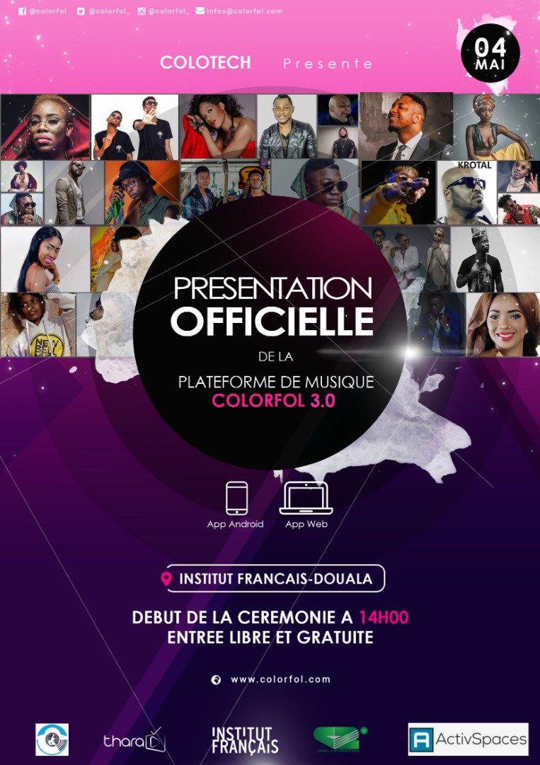 Ledawa's tweet photo. A tous les amoureux de la musique, COLOTECH vous invite à la présentation officielle de sa plate forme de musique COLORFOL 3.0
📅 04.05.19
📍IFC DOUALA
⌚ 14H00
ENTRÉE LIBRE ET GRATUITE
Résa https://t.co/FNq5oeXKCu
#Colotech #Colorfol #MusicAddict #DOPE #237CestLaPuissance https://t.co/qK5Lo8JIg6