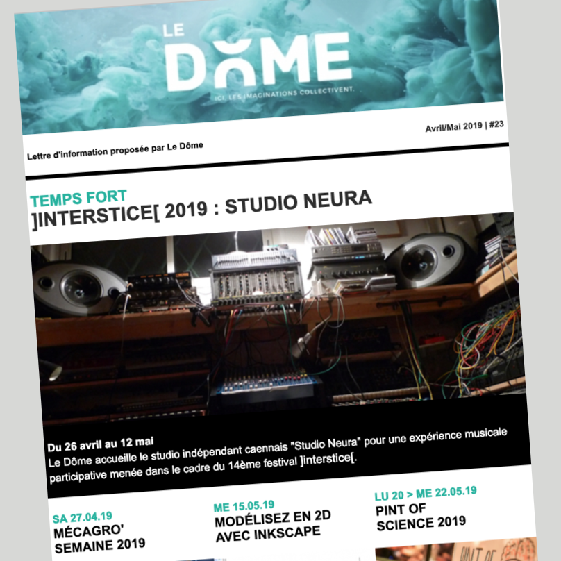_LeDome's tweet image. #Newsletter 📬 | Le #FilInfo d'avril-mai est sorti ! Festival #Interstice, Journées créatives de l'@EsixNormandie, #Pint19, #TurfuFestival, Congrès de l'@Amcsti, ... découvrez ce qui arrive dans les semaines à venir ! bit.ly/filinfo-0419 #CST #CSTI #Normandie