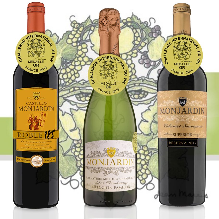 BodegaMonjardin's tweet photo. Premios @ChallengeInternationalDuVin 2019 #Bodegas #CastilloMonjardín
#spanishwine #challengeinternationalduvin #francewineawards #goldmedalwine #vinopremiado #mejorvino #tintoreserva #tintoroble #espumoso #chardonnay https://t.co/SycjrZYYjv