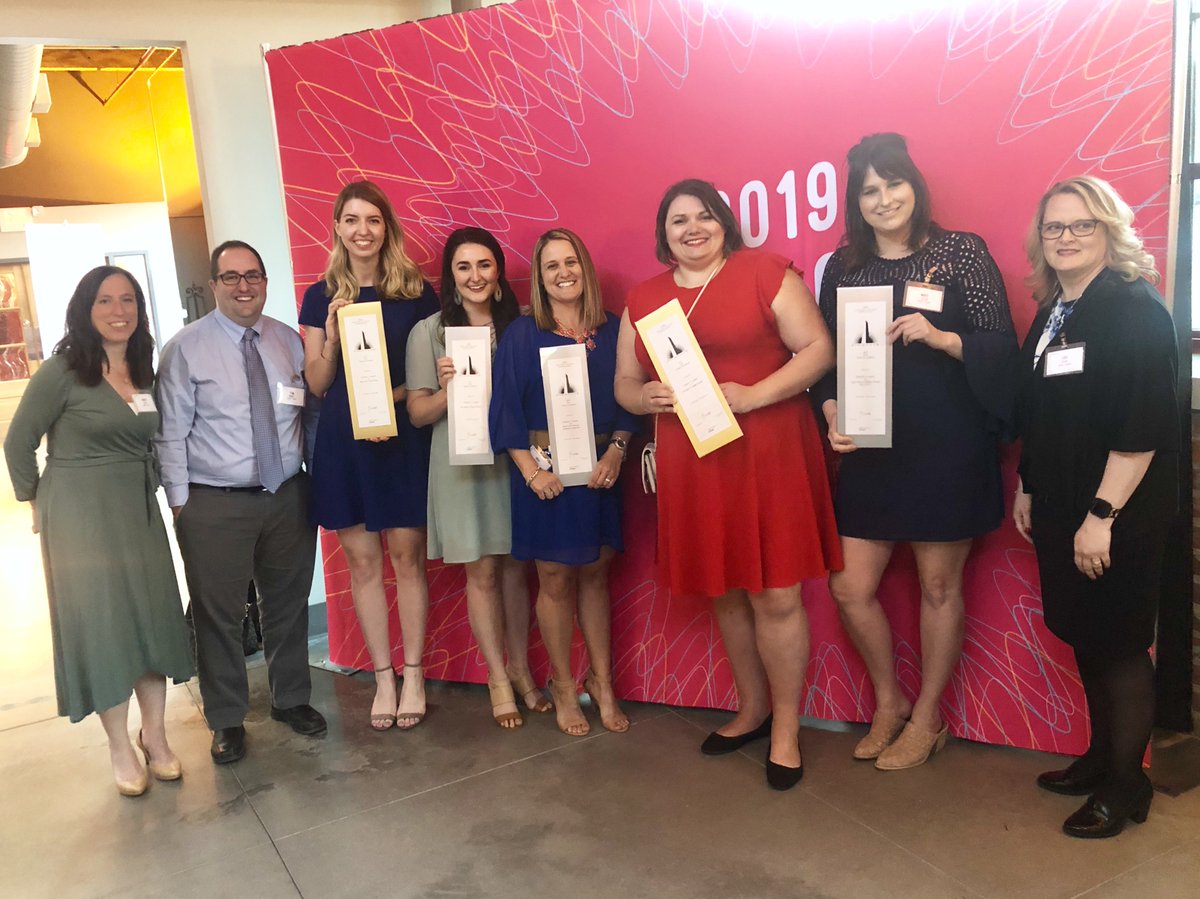 EmspaceGroup's tweet photo. We had so much fun last night at the @AMA_Omaha #Pinnacles2019 - we came away with 2 golds and 3 silvers! Huge thanks to our clients who we get to make waves with: @ICANGlobal @NDE_StepUp @IowaWestFdn @HealthDouglasCo @StreetcarOmaha https://t.co/n8na7blPMs