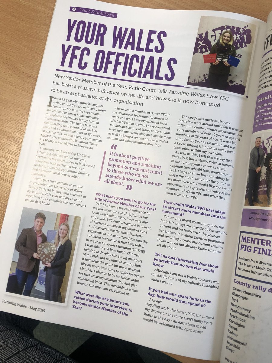 SophieDD17's tweet photo. Great to see fellow @GlamorganYFC member and @WalesYFC Senior Member of the Year Katie Court @CymruYfc in the May edition of @NFUCymru Farming Wales member magazine 👍🏼 #WeAreWelshFarming #NiYwFfermioCymru https://t.co/I4Kg0JUIqb