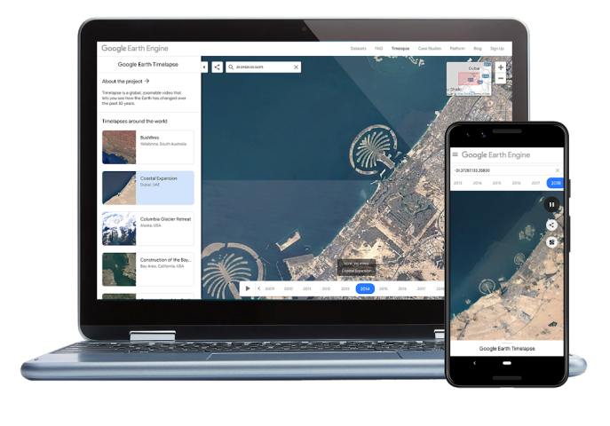 SCSatCMU's tweet photo. Google Earth has updated the Earth Timelapse visualization feature developed with @cmucreatelab. Two more years of imagery have been added for your analytic pleasure  https://t.co/ohM5mkU1rY https://t.co/drfTbCqHzF