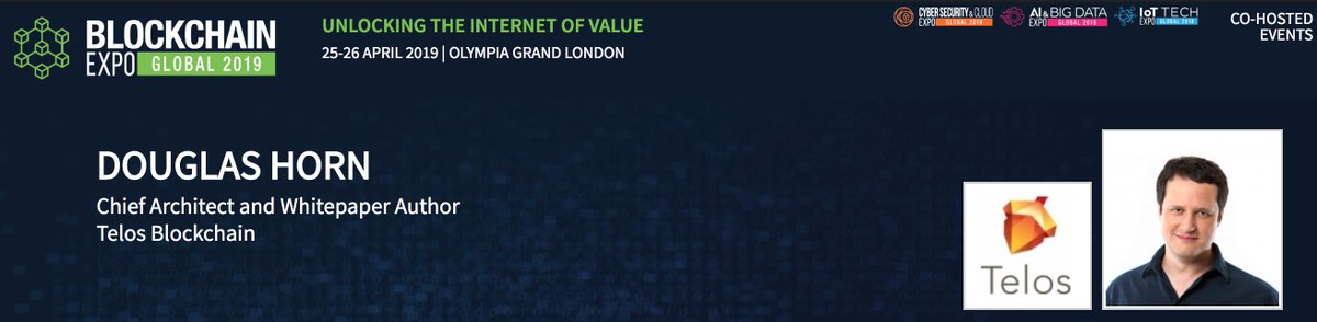 Dont miss <a href="/Douglas_Horn/">Douglas Horn - pragmatic idealist</a> whitepaper author &amp; chief architect of the #Telos #Blockchain Network upcoming talk: "#Telos - 3rd generation public #blockchain for Enterprise applications" starting in 10 mins at <a href="/Blockchain_Expo/">Blockchain Expo</a> #London! bit.ly/2uuiuOR. Visit us at booth #521