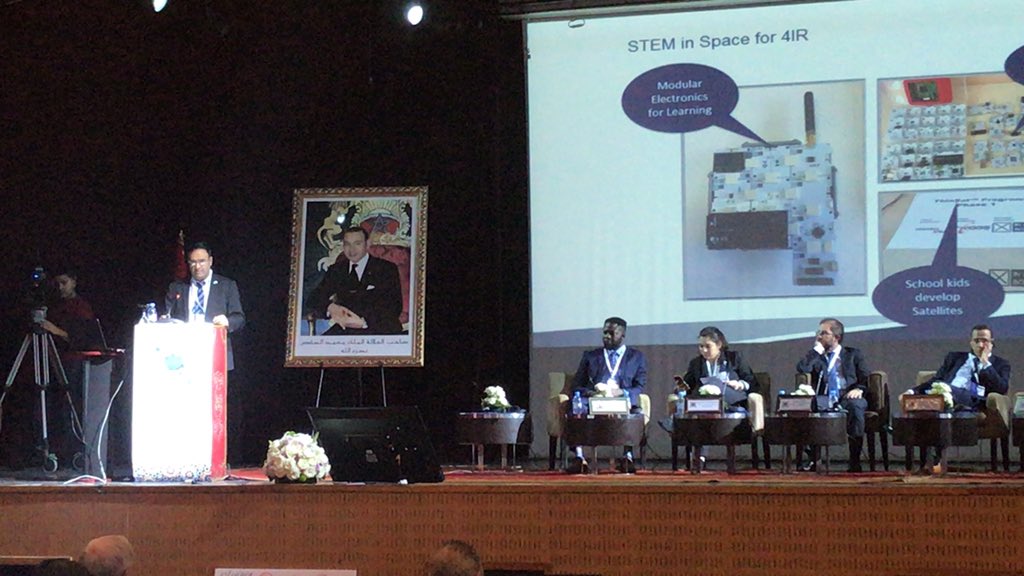 Mr Amal Khatri of SANSA, giving a Keynote to the SGAC during GLEC2019, talking about STEM, including using #xinabox.