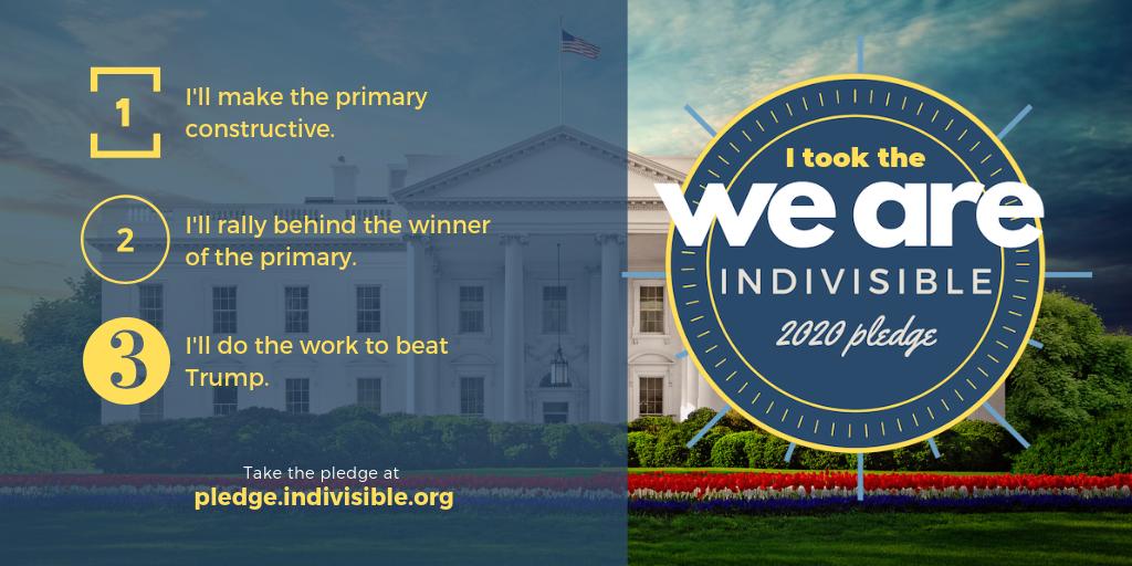 I just took the #WeAreIndivisible pledge to:
1️⃣ Make the primary constructive
2️⃣ Rally behind the winner
3️⃣ Do the work to beat Trump

Take the pledge: pledge.indivisible.org