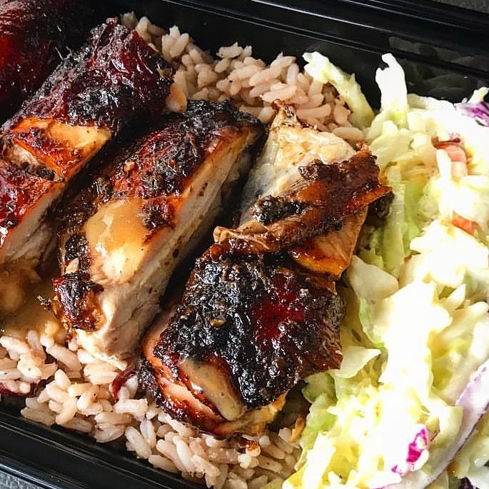 The perfect lunch, jerk chicken, rice and creamy slaw, university and dundas til 2pm.