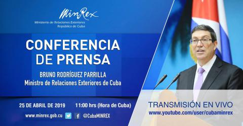 El canciller cubano <a href="/BrunoRguezP/">Bruno Rodríguez P</a> ofrece declaraciones a la prensa nacional y extranjera acreditada en #Cuba en la sede de <a href="/CubaMINREX/">Cancillería de Cuba</a>