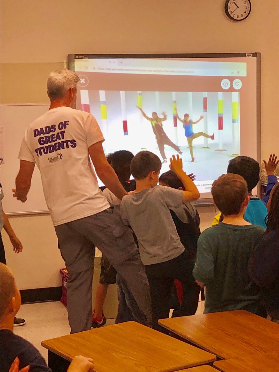 Millerbn2010's tweet photo. Watch Dog dad experiences Go Noodle during indoor recess!  Students loved getting to dance and get their wiggles out with this volunteer! #wearedegan https://t.co/Goy2OMhUJS