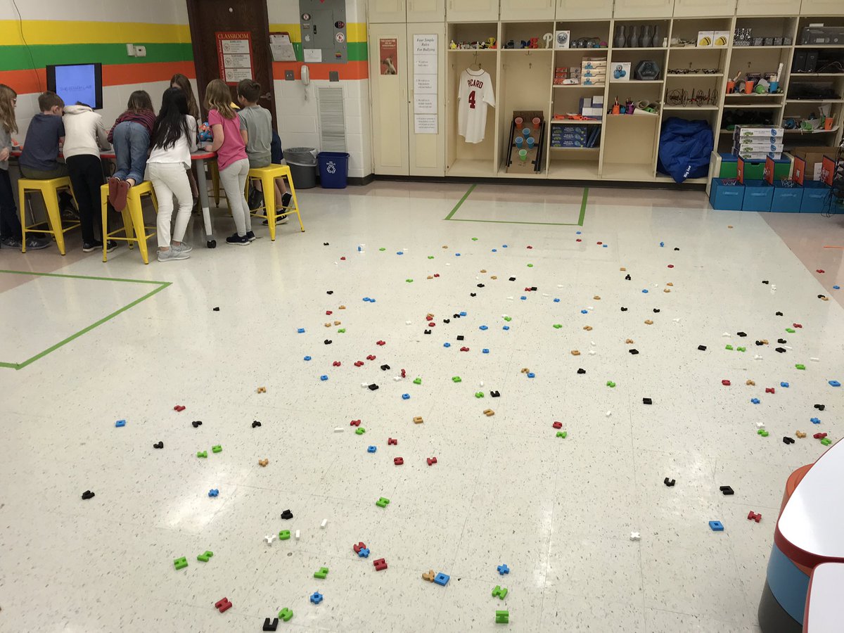 MrPicard_HES's tweet photo. The trash in the #SparkLab is out of control. Good thing @MrsWhitelock &amp; @MrsCollins3rd classes are willing to help after learning about Earth Day and watching Wall-E. Using our @WonderWorkshop robots to get the trash into the recycling zones. #HESTEM #HappyHillendale #EarthDay https://t.co/Ki46IeZF29