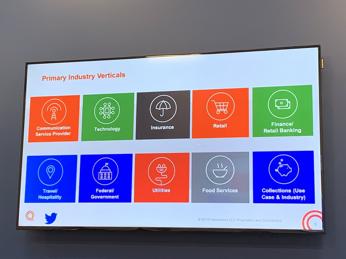 dschubmehl's tweet image. The industries that Interactions focuses on with their #AI based IVA virtual assistant #InteractionsAnalystSummit