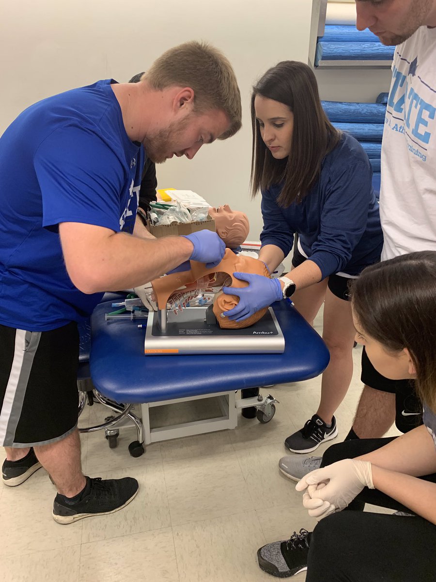 NICER_Lab's tweet image. @ansmofans and @Matt_Drescher practice airway adjuncts during emergency skill review! #DATWeekend @isuathltraining