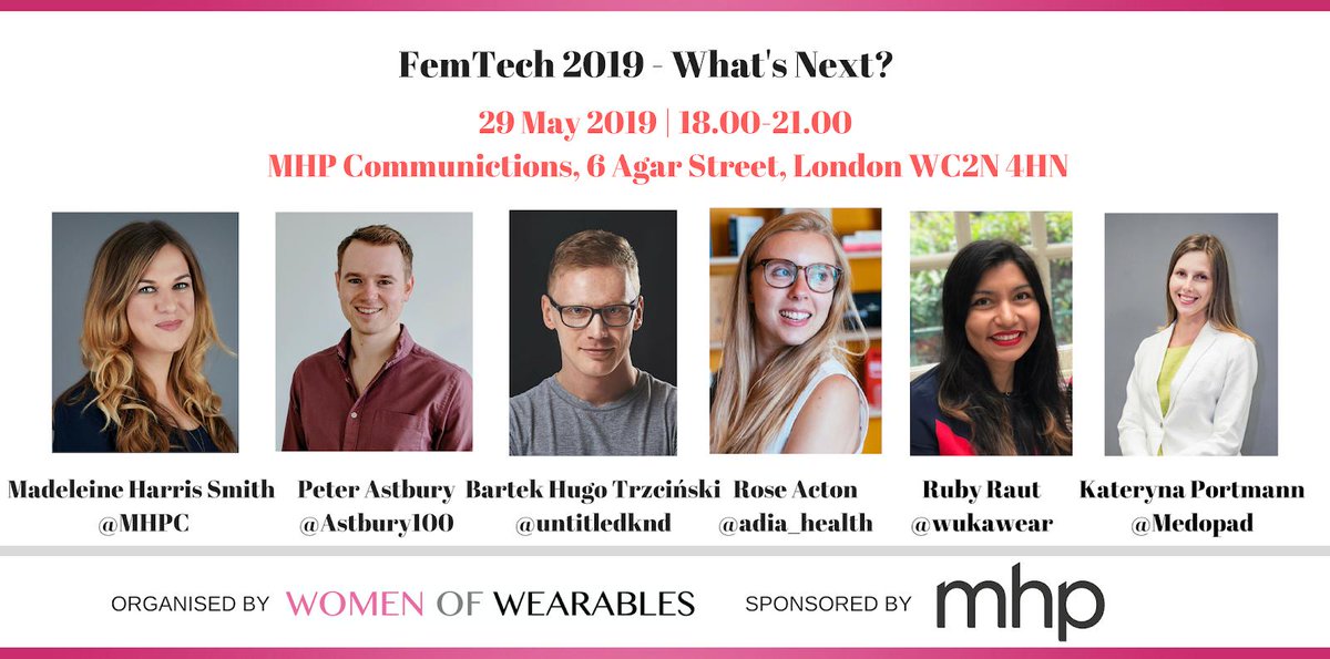 Interested in #healthtech #medtech #digitalhealth #womenshealth? Join us in London, 29 May for - #FemTech 2019 - What's Next? event, w/ @MHPC <a href="/Astbury100/">Peter Astbury</a> @untitledknd <a href="/wukawear/">wukawear</a> <a href="/KaterynaLondon/">Kateryna Portmann</a> <a href="/Medopad/">Medopad is now @HumaForHealth</a> @adia_health <a href="/RoseActon/">RoseActon</a> bit.ly/2Tz81vw