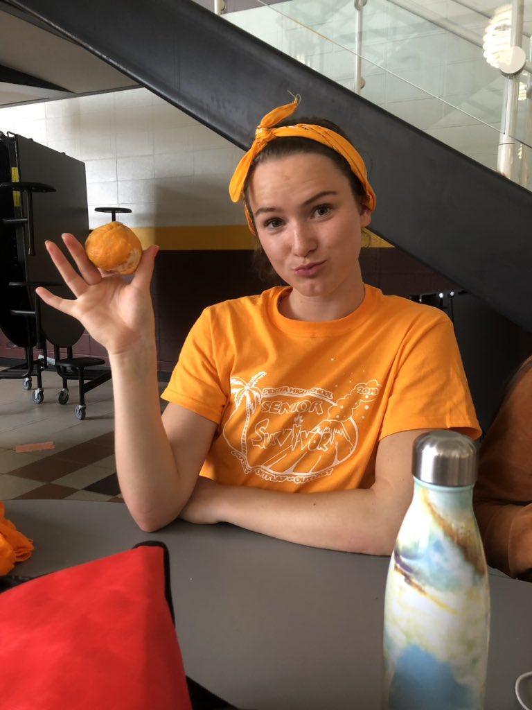 dextStuCo's tweet photo. Here are the results from the Senior Survivor assembly! Anniken from the orange team says: “We’re still gong good strong!” https://t.co/uiedxBQP9D