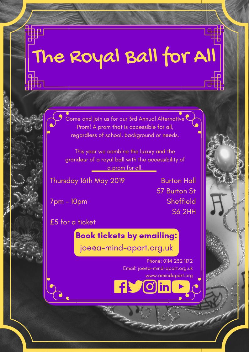 amindapart's tweet photo. A Mind Apart - Alternative Prom

Our Royal Ball for All is an accessible prom for any young person, regardless of background, ability or education setting.

If you would like to know more, email joe@a-mind-apart.org.uk 

#amindapart #altprom #education https://t.co/Kow1NaAZKf