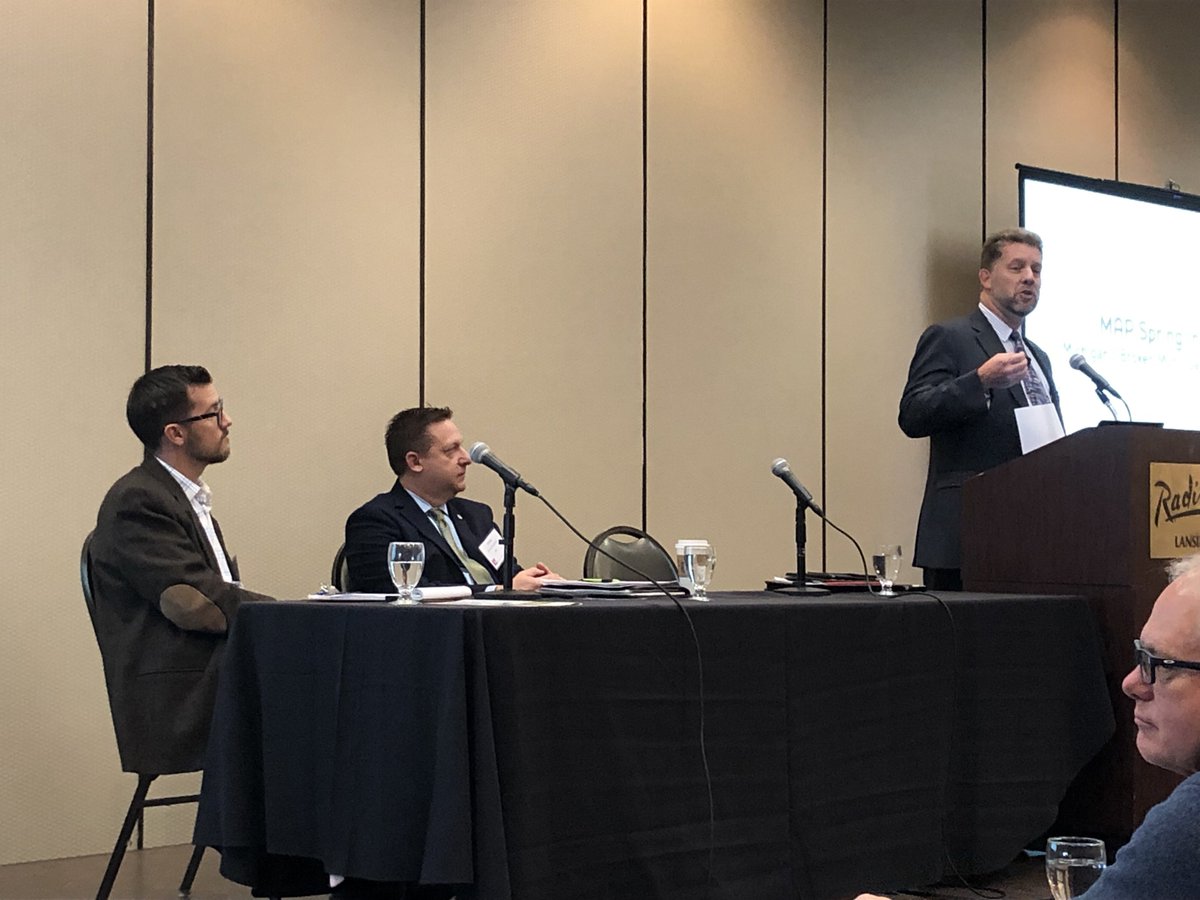 MMLeague's tweet photo. .@MMLeague ‘s @ChrisHackbarth and @murphmonkey are spreading the word about our state’s broken municipal finance system with our planner friends at @planningmi Spring Institute. #SaveMICity @DPGilmartin @aminghine https://t.co/yCV4R7UIly https://t.co/8reDjG9acK
