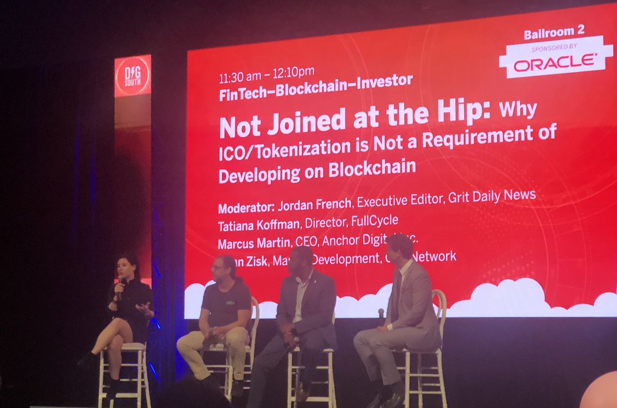 AlexisEsneault's tweet photo. Some excellent explanations from @tatianakoffman at #DIGSOUTH in Charleston today. It’s great to be hearing a more in-depth US perspective on #blockchain related issues from such knowledgeable players in the space. https://t.co/ytSnyWvL0X
