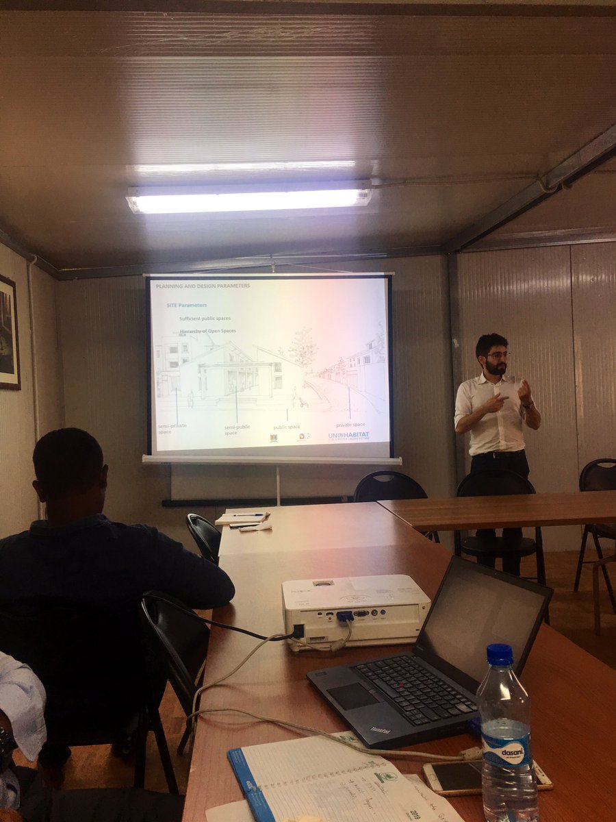 DSUBenadir's tweet photo. Busy day for team DSU, our technical team presented their findings from the recent site visit! Here is Francesco from UNHABITAT giving a short presentation on social housing designs. The process for designing &amp; planning 300 new homes in Benadir for IDPs has officially started! 🏡 https://t.co/W4nFyzFvRx