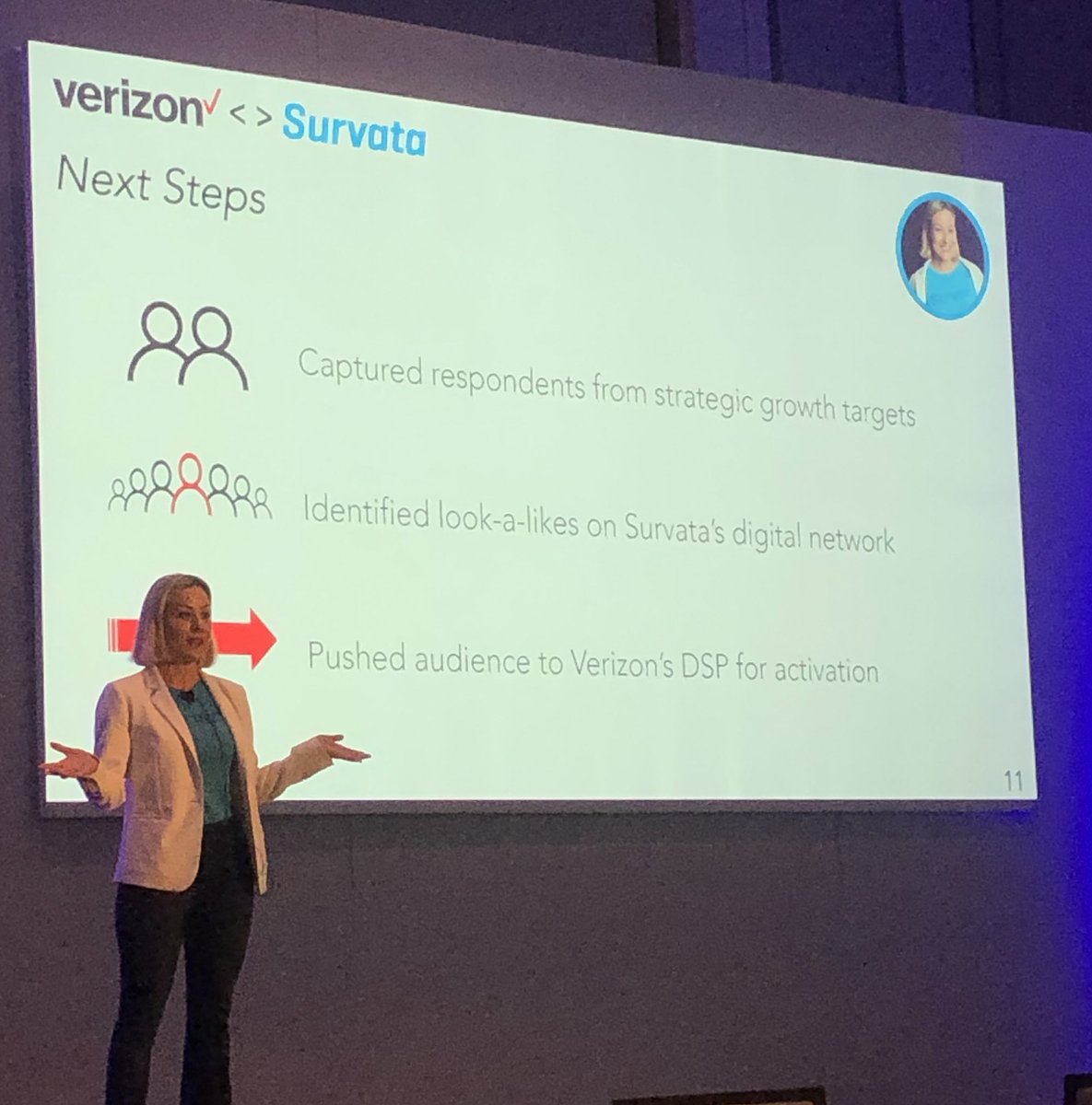 RoddyKnowles's tweet photo. Great to hear Verizon working on activating media against their segmentation. This needs to be more common and we’re going to hear a lot more about this in #MRX as it is key to our future. #IIeX @DynaBoen1 https://t.co/tyq1hB6Iw1