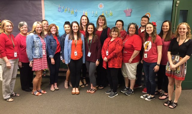 unioncenterelem's tweet photo. We LOVE our teachers and staff at Union Center! We wear red to show our appreciation to all those public educators and school employees who help our kids grow every...single...day! @UnionTwpSchools #ucepride https://t.co/ErKuhsBsN1
