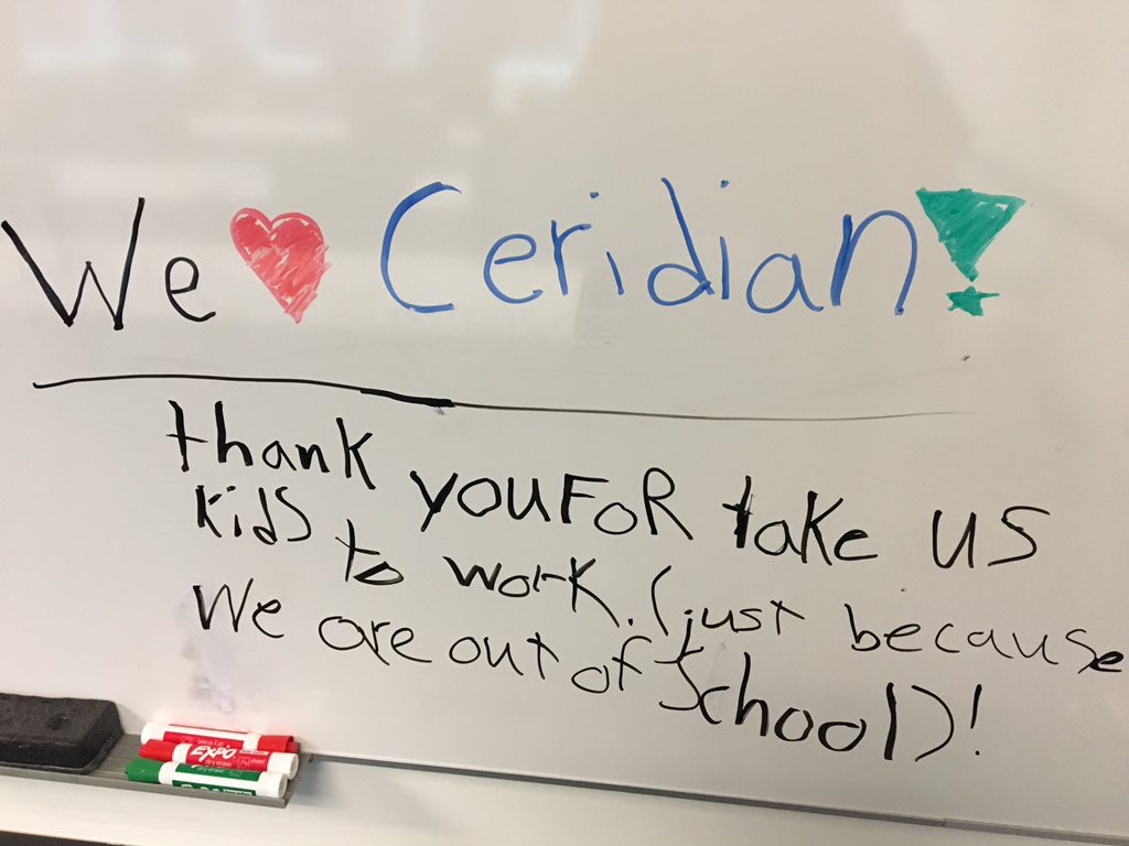 A little message from our mini Ceridianites! At our Markham office we had 32 kids!  #MakesWorkLifeBetter #TakeOurKidsToWork @Ceridian