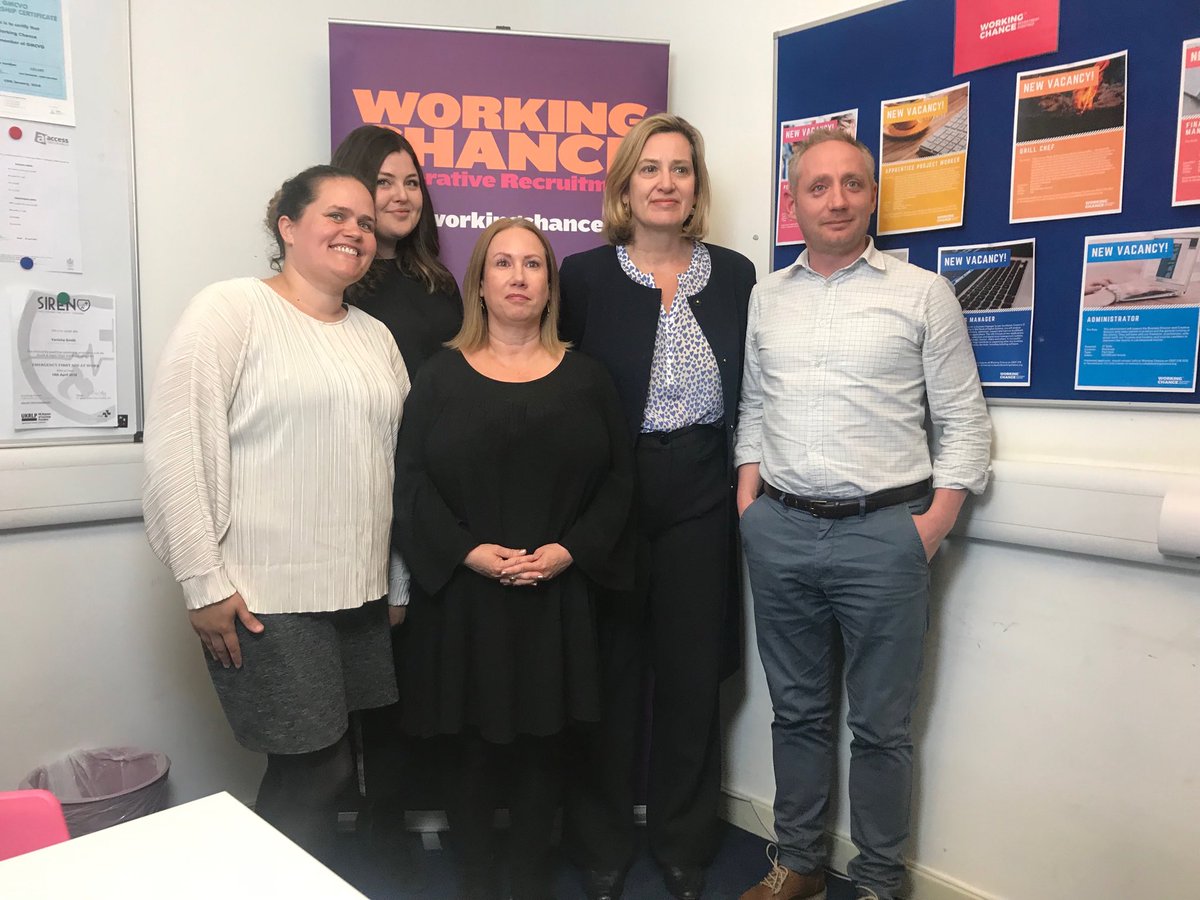 WorkingChance's tweet photo. We were pleased to host a visit from Secretary of State for Work and Pensions ⁦@AmberRuddHR⁩ today to discuss our groundbreaking work supporting women ex-offenders and care leavers into employment. She met with women we have placed in jobs, employers and our dedicated team. https://t.co/ucYrCOgBcf