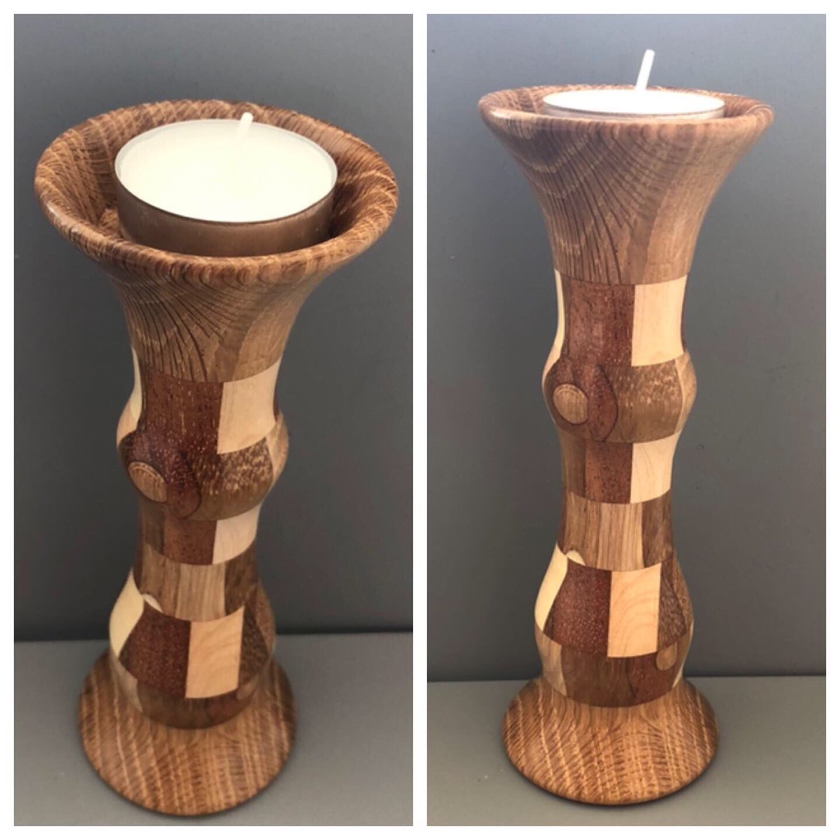LCraftfair's tweet photo. One of a kind candle holders #turning #woodturning #woodturninglathe #candle #holder #checkered https://t.co/HJO1oYbz5a