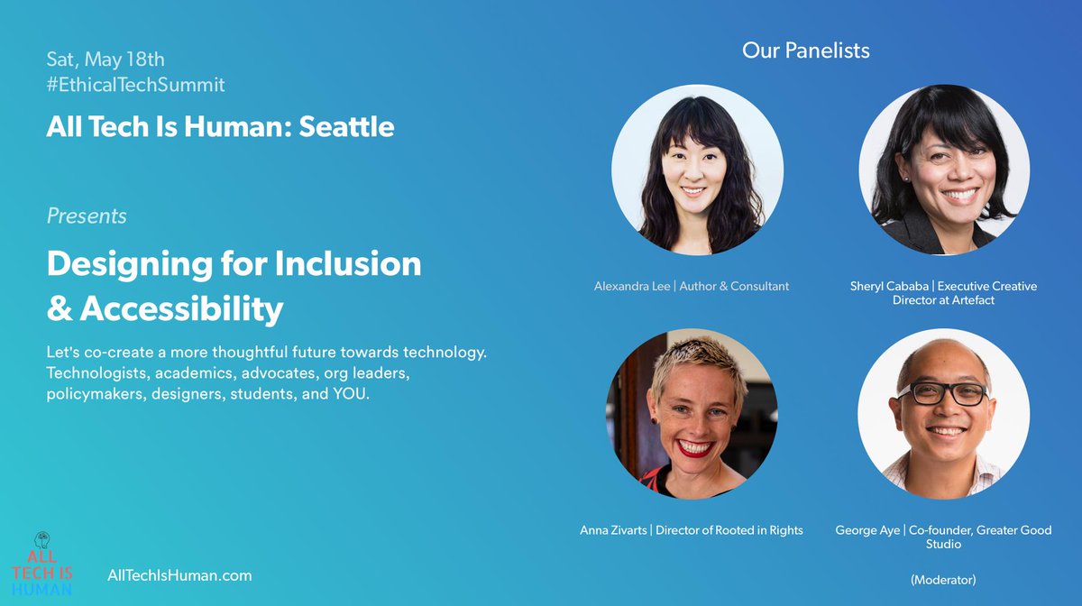 artefactgroup's tweet image. Ready to talk accessibility and inclusive design? Join @SherylCababa @leejayeun @annabikes and @georgeaye at the @AllTechIsHuman #EthicalTechSummit at Artefact. Tickets are going fast: bit.ly/2Uo3r8Z