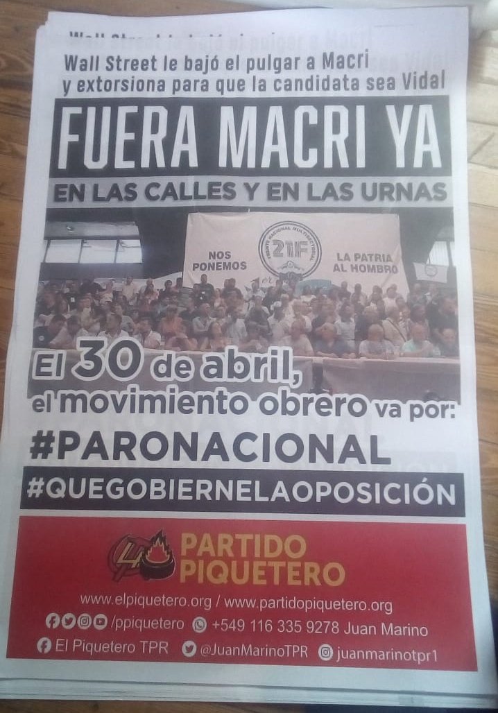 JuanMarinoTPR's tweet photo. #CambiemosNosFundio. La nueva corrida cambiaria va a implicar un piso de inflación del 45% para 2019. Están matando de hambre al pueblo. Convoquemos con fuerza al paro general y marcha a Plaza de Mayo del 30 de abril. https://t.co/r8061pX69H