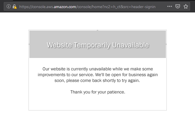 AndreiDSarbu's tweet image. Amazon AWS Login console is down.
Usually things like this with Amazon are not a good sign, but all services behind are operating ok.
If you plan to manage your cloud servers, have some coffee and an a deep breath.
Fingers crossed.
#hightechdevelopment #aws #marketresearch