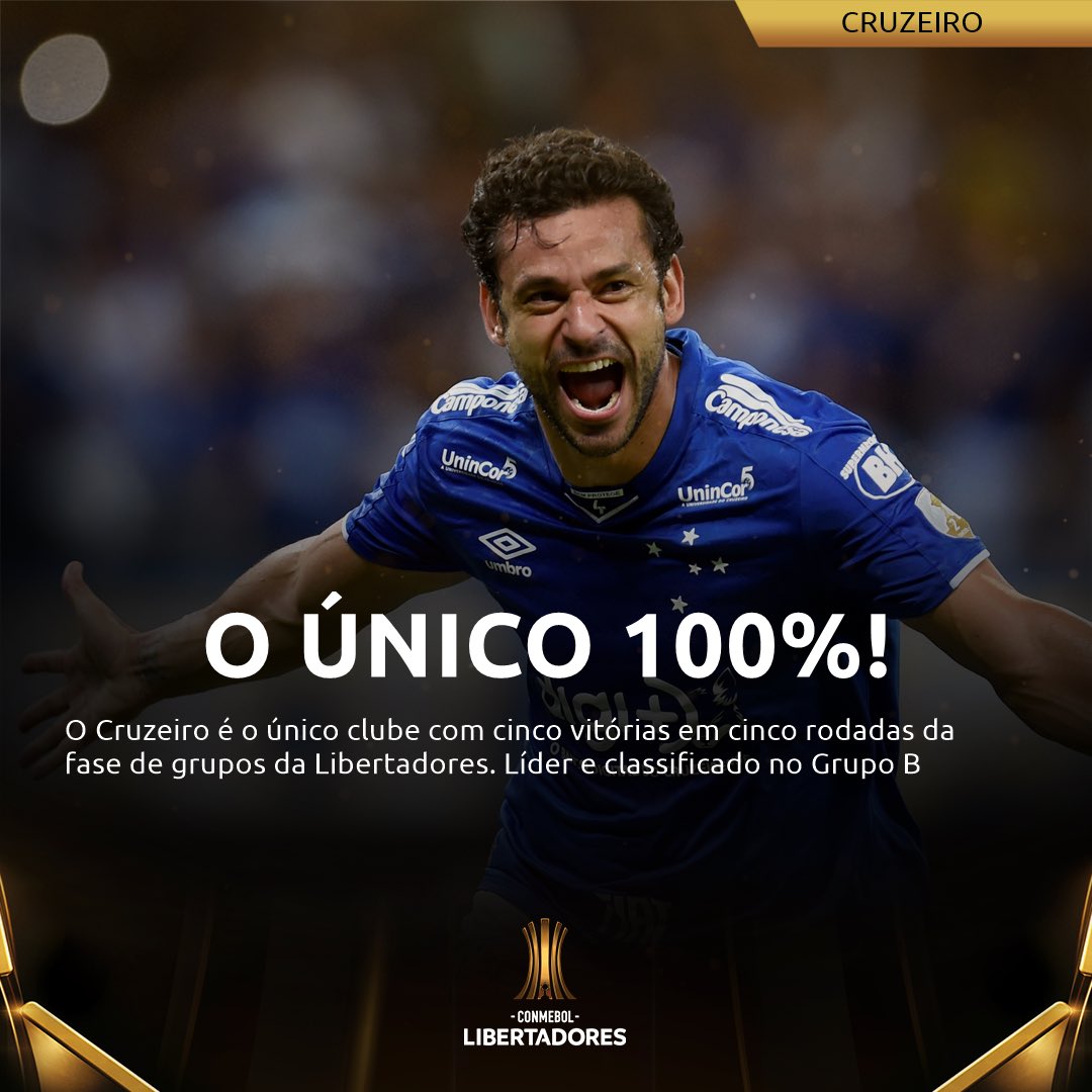 LibertadoresBR's tweet photo. 🦊💯 O @Cruzeiro é o único clube que conquistou todos os pontos até agora na #CONMEBOLLibertadores! 

⚽️🇧🇷 O líder do Grupo B, hoje, teria a vantagem de decidir em casa os mata-matas até a semifinal, contra qualquer adversário. https://t.co/jyBYDvSNJf