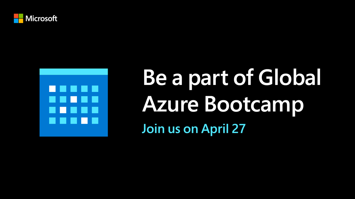 Azure's tweet photo. Join us for #GlobalAzure Bootcamp, the largest one-day, world-wide #Azure event. Read more: https://t.co/8E2qa3oBsW https://t.co/ZiqsbA6UfN
