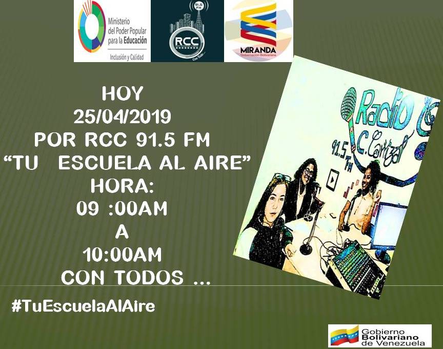 EDUCACIONPALANT's tweet photo. Hoy seguimos con tu escuela al Aire 📻 gracias a @rcc9151 por apoyar esta iniciativa que impulsa la region Educativa altos Mirandinos @rosabecerra3 @ZonaEducMiranda @MPPEDUCACION @MISABELGUERRA @farith15 #25Abr #calidadEducativa https://t.co/Jgna8kVzD2