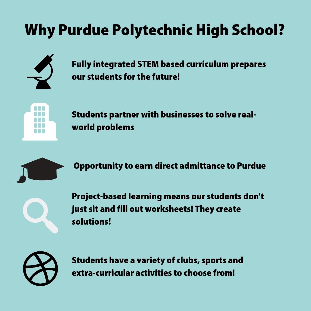 PurduePolyHS's tweet photo. Why should you choose #PPHS for your student? The answer is simple, free, #STEMbased education where students get to work on real-life problems every day. There are still slots available at both our #BroadRipple and #DowntownIndianapolis locations for the 2019-2020 school year. https://t.co/FsXRW9AgPz