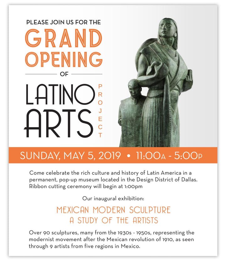 We wanted to share this amazing community event: 

LCLD Invites You to the Latino Arts Project Grand Opening.

Come celebrate the rich culture and history of Latin America in a permanent, pop-up museum located in the Design District of Dallas.

#latinoarts #community #SHPEDFW