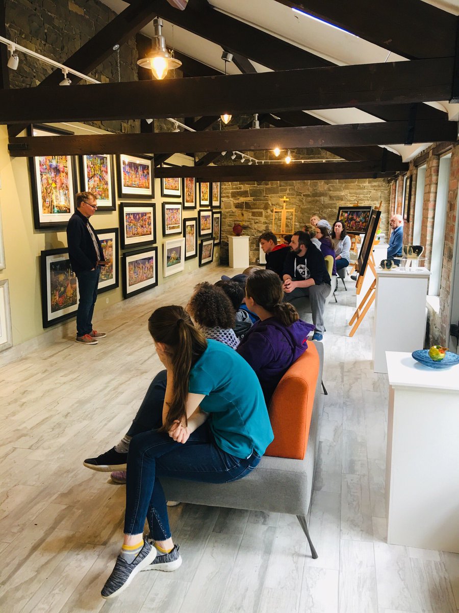 Keith_Drury_Art's tweet photo. Parents &amp; kids from the Ards #NationalAutistic Society had a fun #Art Day at the studio this afternoon. Everyone enjoyed hearing Keith talk about the Farset River &amp; James did a framing demo. The day finished with throwing a virtual bone for a virtual dog in a #VR environment! https://t.co/abDv7sPRFs