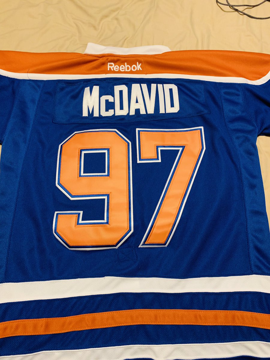NikoMichals's tweet photo. Giving away a Connor Mcdavid Jersey. It’s a Fake but a really good one. Anyway if you or someone you know wants some free Oiler apparel, retweet and follow me and I’ll choose someone at random to get this for free! https://t.co/gxQSJKk5Lc