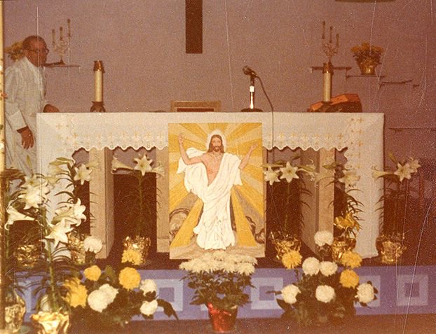 RapidCitydiorc's tweet photo. Christ is Risen! Alleluia, Alleluia! … Friends in Milesville or Phillip – this is a 1980s pic of your Altar! Beautiful decorations… which parish gets the credit? St. Marys or Sacred Heart? #Easter #tbt #diocesanarchives #whoseisit https://t.co/2LPDJRw4Sb