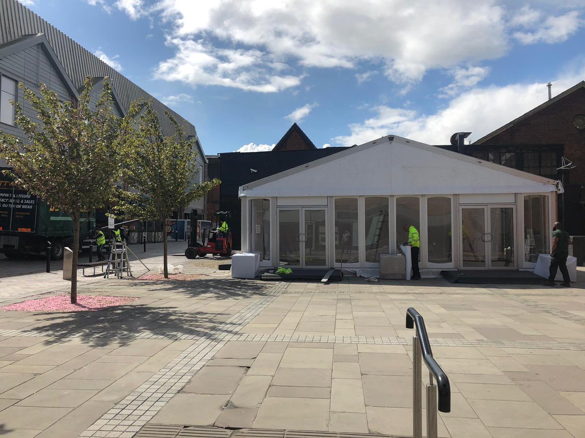 Festoon_Events's tweet photo. It’s all go as we started building the event site for @MrJamieMcDonald who is going to try to smash the record for furthest run on a treadmill in 7 days! 
We’ll be at Pillar &amp; Lucy Square @GloucesterQuays from 1pm on Monday
#eventplanner #outdoorevents #tagafriend #gloucester https://t.co/dxDGGWT4AF