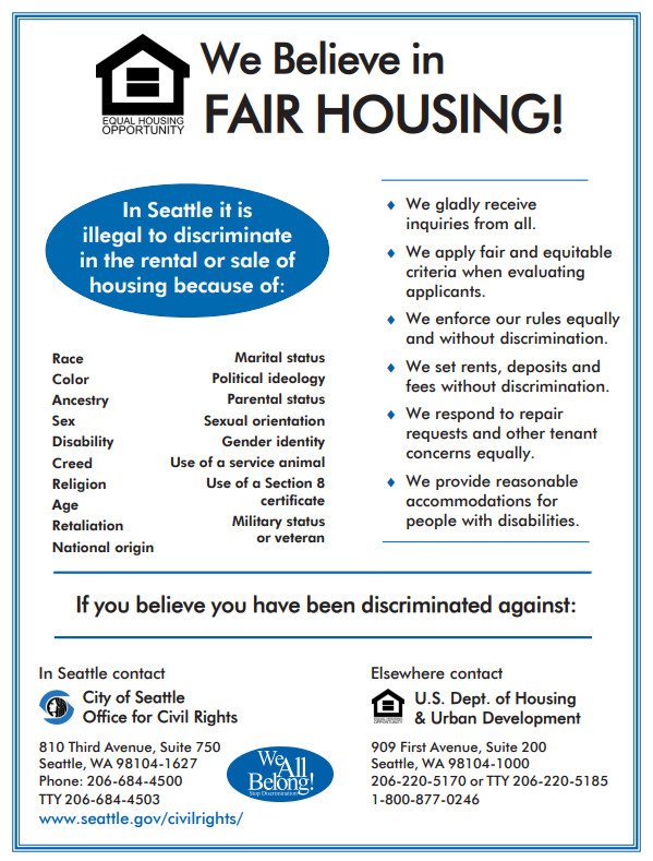 #NationalFairHousingMonth Housing providers are required to display a fair housing poster at the property available for rent. Posters are available for download in English and 13 other languages on SOCR's web site:
seattle.gov/civilrights/ab…