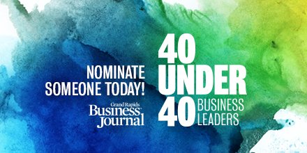 CrainsGR's tweet photo. JUST ANNOUNCED: Nominations and applications are now being accepted for #grbj40under40! 

To NOMINATE: https://t.co/tkqLp86ki5

To APPLY: https://t.co/cHi91bZJTw https://t.co/NYupFRYgZd