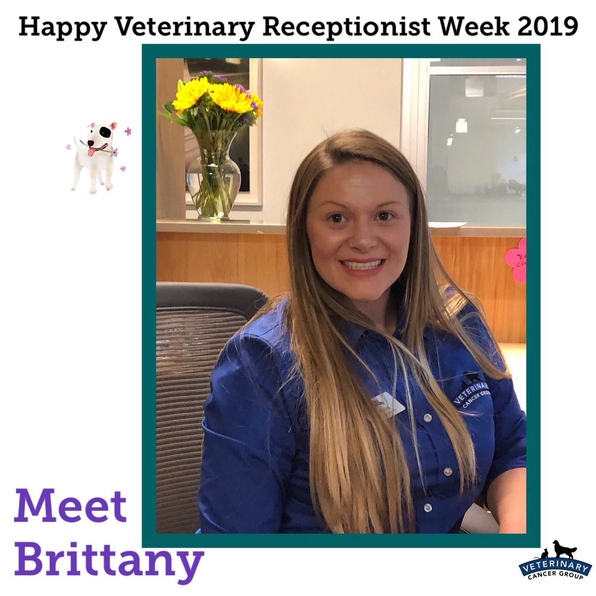 VetCancerGroup's tweet photo. Happy Veterinary Receptionist Week to all of our animal hospital friends & to our wonderful front desk staff 🌟🌟🌟
Visit our FB or IG to learn more.
#VetReceptionistWeek https://t.co/Vb5VfP88Nu