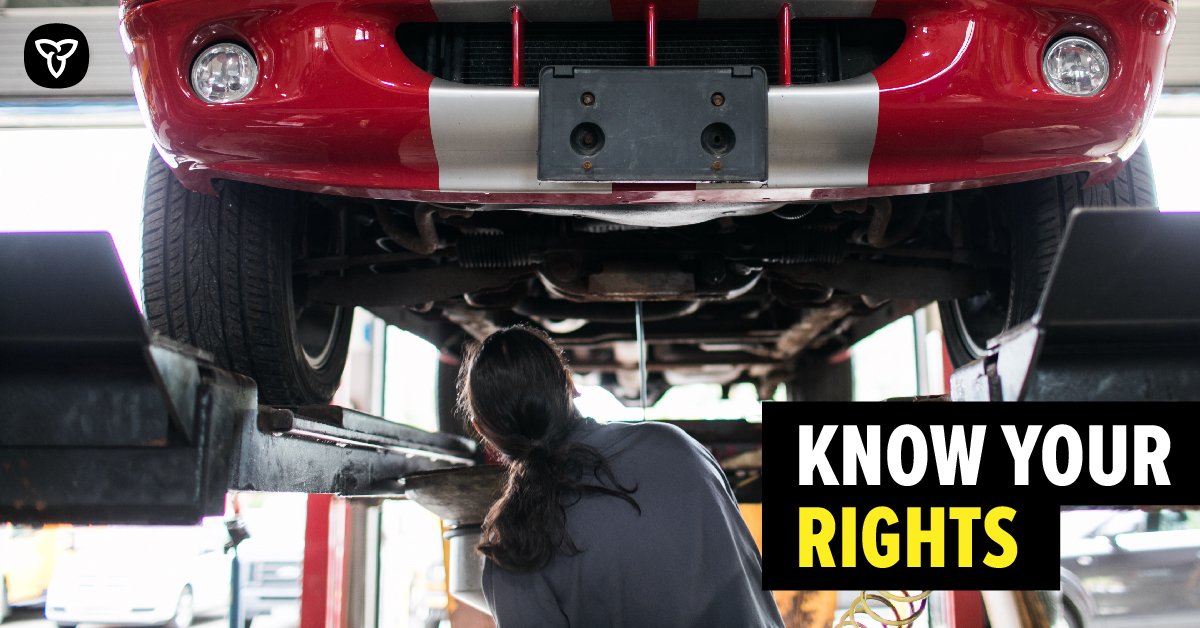 Know your rights. Photo of a mechanic servicing a vehicle.