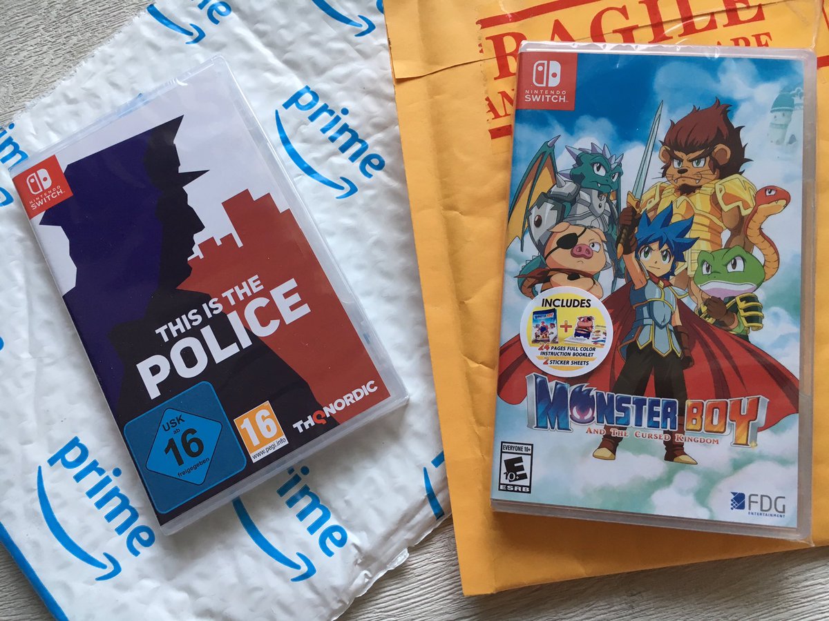 BennyKong64's tweet photo. It’s always nice to come home & find some new games in the mail. Today‘s #NewIns:
#MonsterboyAndTheCursedKingdom by @FDG_Games & @GameAtelier and #ThisIsThePolice by @WeappyStudio & @THQNordic.
As usual, I‘ll share some more pics on the releases when I open them.
#SwitchCorps https://t.co/1gOEJzs0Hd