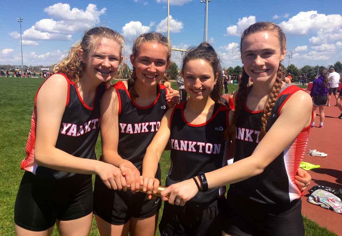 Yankton First Dakota Relays — Yankton won the girls 3200 relay in 9:56.76 with Annika Gordon, Sydnee Serck, Payton Wolfgram and Madisyn Bietz