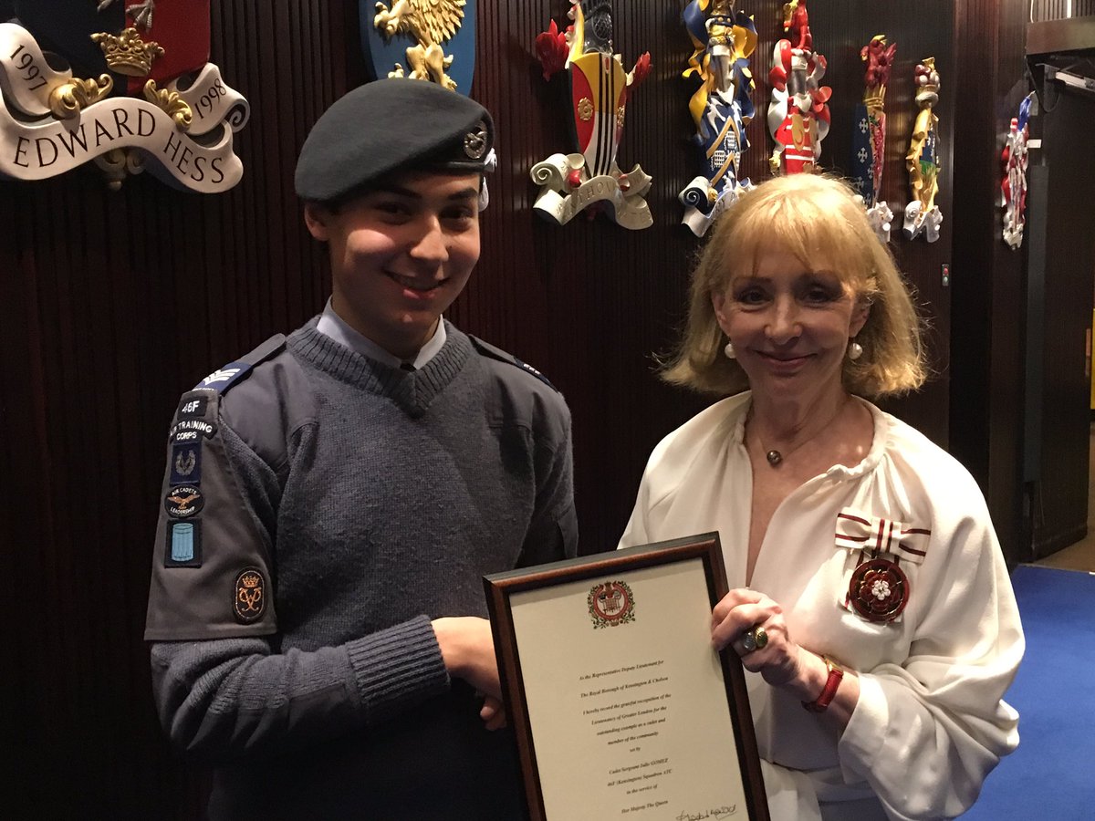 YOULondon1's tweet image. Delighted to see Cdt Sgt Gomez of @46FSquadron receive his Deputy Lieutenant certificate at the @RBKC reception for uniformed services this evening