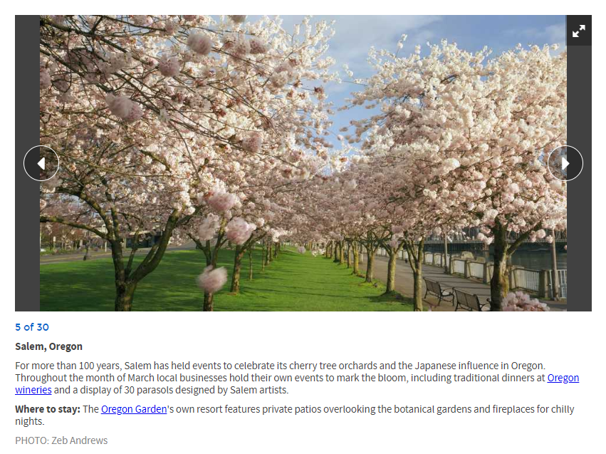 Salem is ranked #5 for most beautiful places in the world to see cherry blossoms! Thanks for giving us and the Oregon Garden Resort a shout out!
loom.ly/zfrwBe4