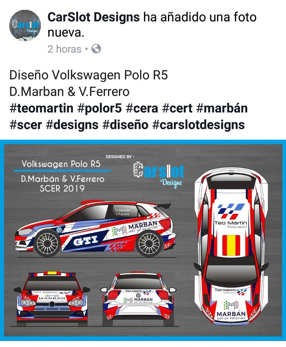 Gran diseño de <a href="/CarSlotDesigns/">CarSlot Designs</a> para el #PoloR5 de <a href="/teommotorsport/">Teo Martín Motorsport</a> <a href="/MSISpain/">Motor & Sport Institute</a> que pilotará <a href="/DanielMarban_Of/">Daniel Marbán Ojea</a> en el #SCER #scer2019 #CERA #CERT <a href="/CERA_RFEdA/">CERA Terra Mundis</a> <a href="/Rallyesdetierra/">#CERT</a>